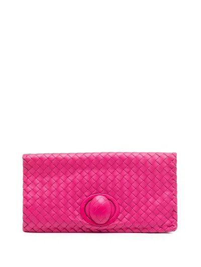 Pre-owned Bottega Veneta 2012-2025 Nappa Intrecciato Turn Lock Clutch Bag In Pink