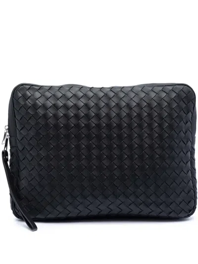 Pre-owned Bottega Veneta 2012-2025 Nappa Intrecciato Wristlet Clutch Bag In Black
