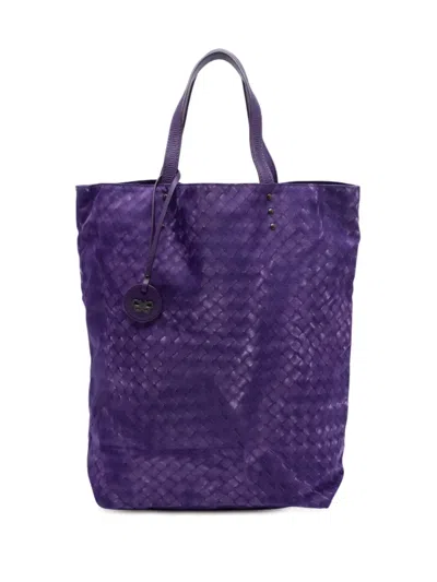 Pre-owned Bottega Veneta 2012-2025 Nylon Intrecciolusion Vertical Tote Bag In Purple