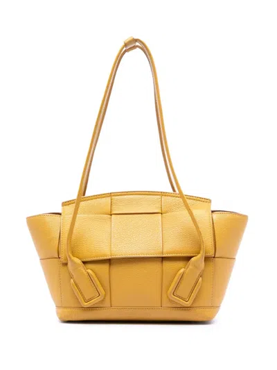 Pre-owned Bottega Veneta 2012-2025 Small Goatskin Maxi Intrecciato Arco Satchel In Yellow