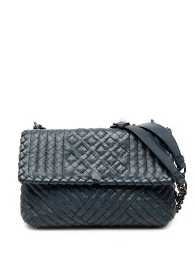 Pre-owned Bottega Veneta 2012-2025 Small Nappa Intrecciato Boutis Olimpia Shoulder Bag In Blue