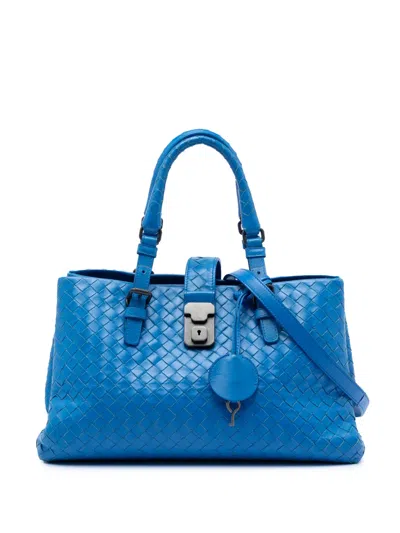 Pre-owned Bottega Veneta 2012-2025 Small Nappa Intrecciato Roma Satchel In Blue