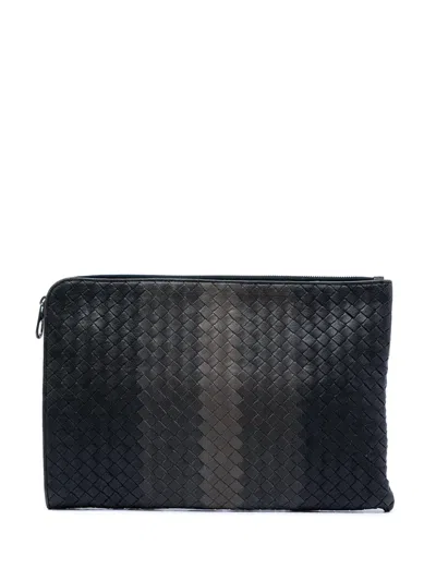 Pre-owned Bottega Veneta 2012-2025 Tricolor Nappa Intrecciato Clutch Bag In Black