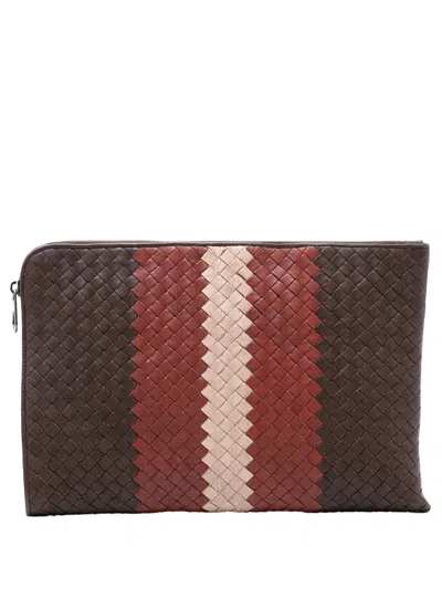 Pre-owned Bottega Veneta 2012-2025 Tricolor Nappa Intrecciato Clutch Bag In Brown