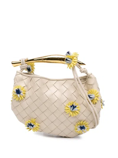 Pre-owned Bottega Veneta 2012-2026 Baby Lambskin Intrecciato Floral Sardine Satchel In White