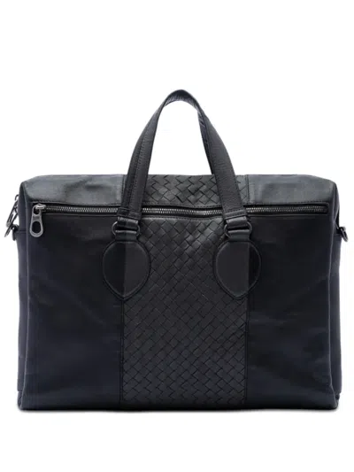 Pre-owned Bottega Veneta 2012-2026 Bicolor Nappa Intrecciato Briefcase Business Bag In Black