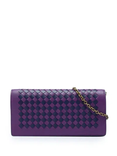 Pre-owned Bottega Veneta 2012-2026 Bicolor Nappa Intrecciato Continental Wallet On Chain Crossbody Bag In Purple