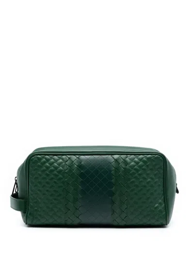 Pre-owned Bottega Veneta 2012-2026 Bicolor Nappa Intrecciato Pouch In Green