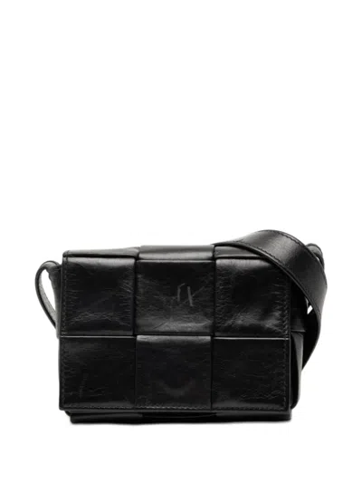 Pre-owned Bottega Veneta 2012-2026 Candy Paper Calfskin Intrecciato Cassette Crossbody Bag In Black