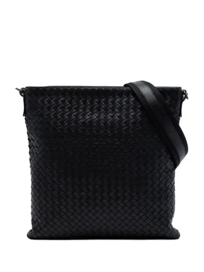 Pre-owned Bottega Veneta 2012-2026 Intrecciato Nappa Flat Messenger Bag Crossbody Bag In Black