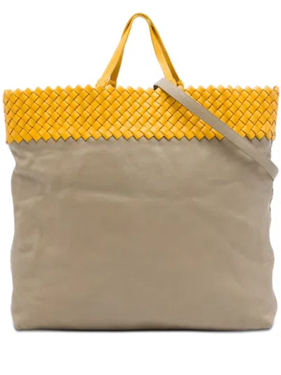 Pre-owned Bottega Veneta 2012-2026 Intrecciato Trimmed Bicolor Nappa Satchel In Yellow