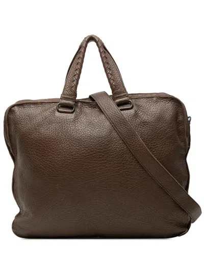 Pre-owned Bottega Veneta 2012-2026 Intrecciato Trimmed Cervo Business Bag In Brown