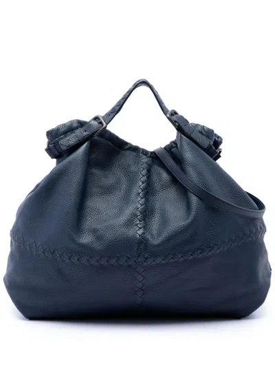 Pre-owned Bottega Veneta 2012-2026 Intrecciato Trimmed Cervo Satchel In Blue