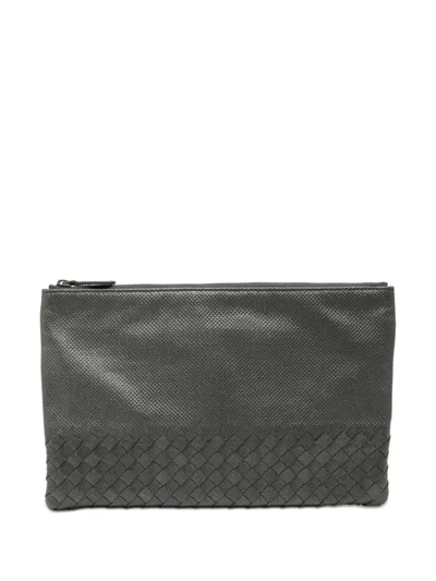 Pre-owned Bottega Veneta 2012-2026 Intrecciato Trimmed Leather Clutch Bag In Black