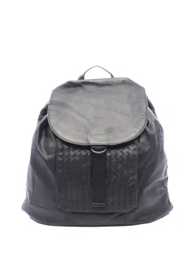 Pre-owned Bottega Veneta 2012-2026 Intrecciato Trimmed Leather Drawstring Backpack In Black