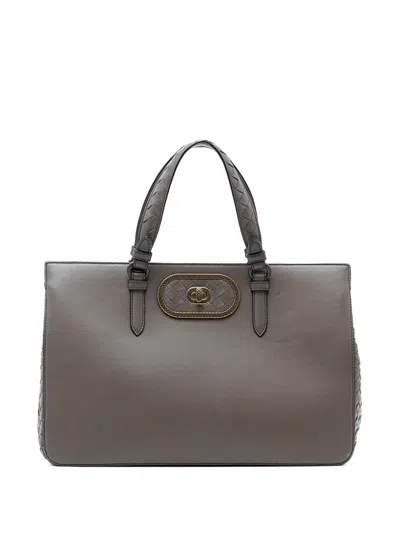 Pre-owned Bottega Veneta 2012-2026 Intrecciato Trimmed Leather Ellittica Tote Satchel In Brown