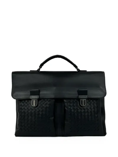 Pre-owned Bottega Veneta 2012-2026 Intrecciato Trimmed Nappa Business Bag In Black