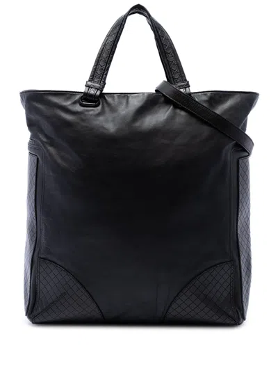 Pre-owned Bottega Veneta 2012-2026 Intrecciato Trimmed Nappa Convertible Tote Satchel In Black