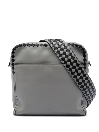 Pre-owned Bottega Veneta 2012-2026 Intrecciato Trimmed Nappa Crossbody Bag In Gray