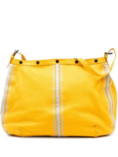 Pre-owned Bottega Veneta 2012-2026 Intrecciato Trimmed Nappa Crossbody Bag In Yellow