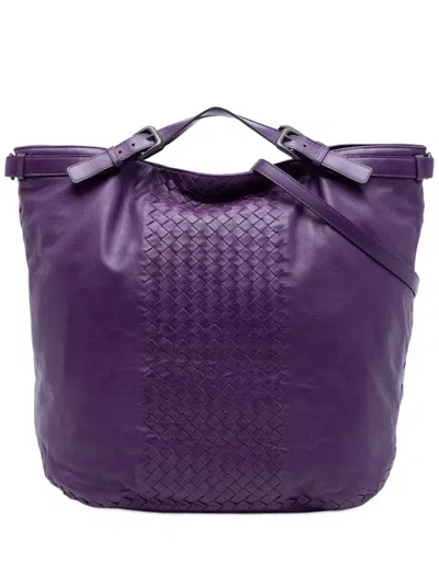 Pre-owned Bottega Veneta 2012-2026 Intrecciato Trimmed Nappa Satchel In Purple