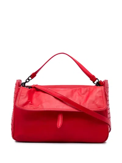 Pre-owned Bottega Veneta 2012-2026 Intrecciato Trimmed Nappa Satchel In Red