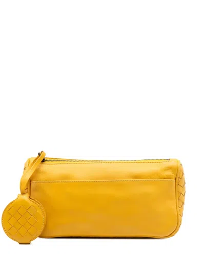 Pre-owned Bottega Veneta 2012-2026 Intrecciato Trimmed Nappa Zipped Pouch Clutch Bag In Yellow