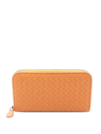 Pre-owned Bottega Veneta 2012-2026 Intrecciato Wallet Long Wallets In Orange