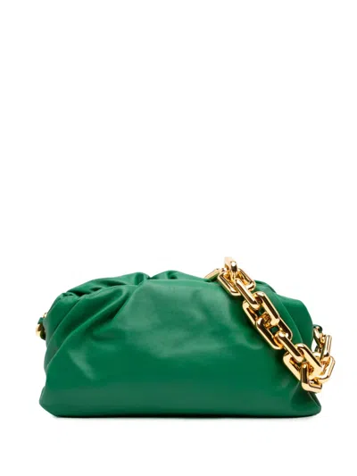 Pre-owned Bottega Veneta 2012-2026 Lambskin Chain Pouch Shoulder Bag In Green