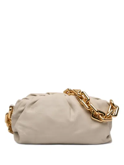 Pre-owned Bottega Veneta 2012-2026 Lambskin Chain Pouch Shoulder Bag In White