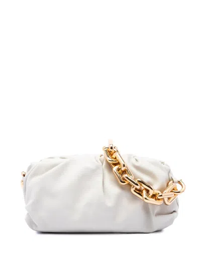 Pre-owned Bottega Veneta 2012-2026 Lambskin Chain Pouch Shoulder Bag In White