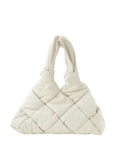 Pre-owned Bottega Veneta 2012-2026 Lambskin Maxi Intrecciato Padded Lock Tote Bag In White
