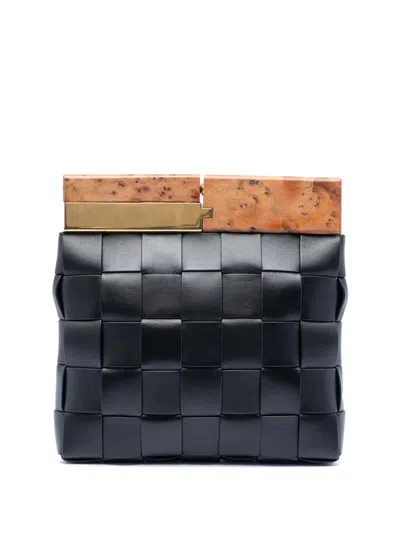 Pre-owned Bottega Veneta 2012-2026 Lambskin Maxi Intrecciato The Snap Clutch Bag In Black