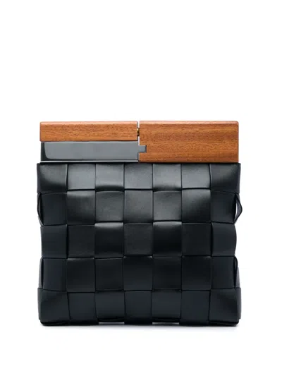 Pre-owned Bottega Veneta 2012-2026 Lambskin Maxi Intrecciato The Snap Clutch Bag In Black