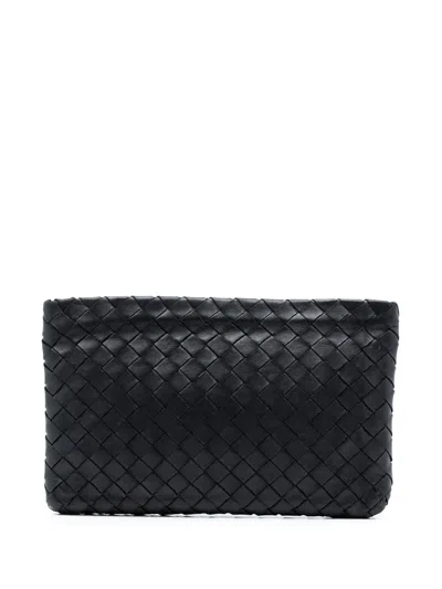 Pre-owned Bottega Veneta 2012-2026 Large Nappa Intrecciato Flat Zip Pouch Clutch Bag In Black