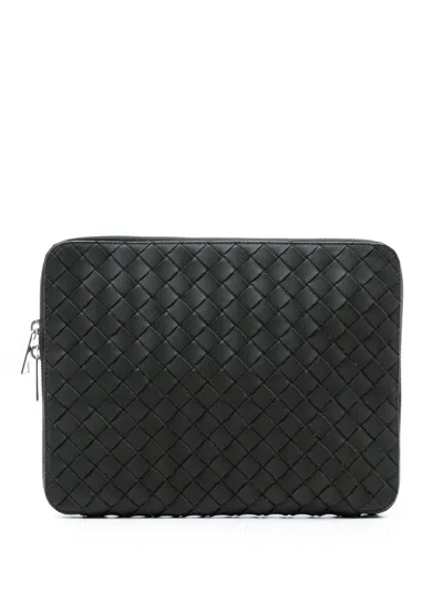 Pre-owned Bottega Veneta 2012-2026 Leather Intrecciato Hydrology Document Case Pouch Clutch Bag In Black