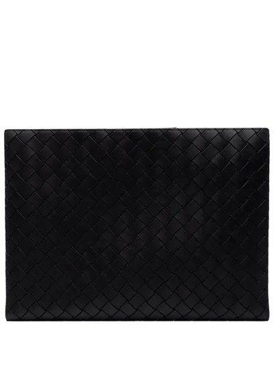 Pre-owned Bottega Veneta 2012-2026 Leather Intrecciomirage Document Case Clutch Bag In Black