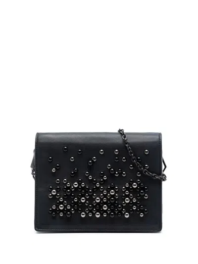 Pre-owned Bottega Veneta 2012-2026 Leather Studded Wallet On Chain Crossbody Bag In Black