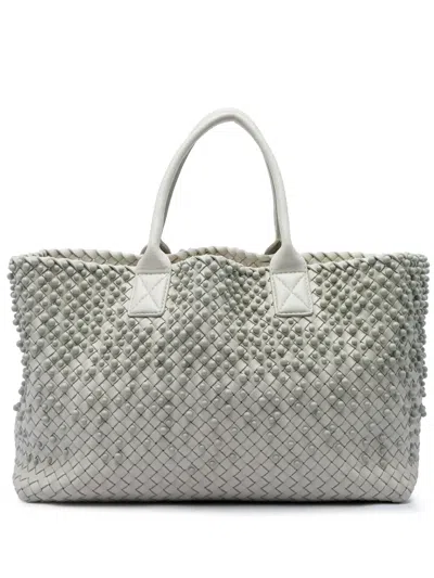 Pre-owned Bottega Veneta 2012-2026 Limited Edition Medium Lambskin Intreccio Mist Spheres Cabat Tote Bag In White