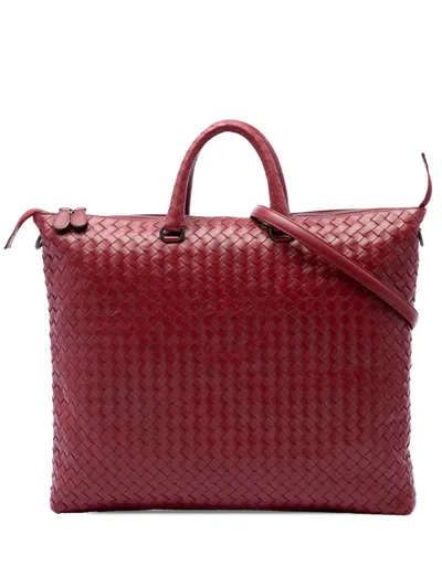 Pre-owned Bottega Veneta 2012-2026 Maxi Nappa Intrecciato Convertible Tote Satchel In Red