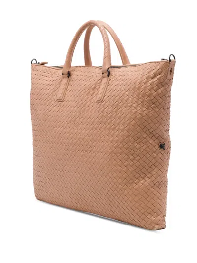 Pre-owned Bottega Veneta 2012-2026 Maxi Nappa Intrecciato Convertible Tote Travel Bag In Neutrals