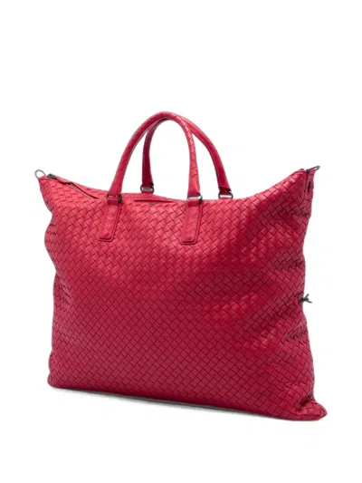 Pre-owned Bottega Veneta 2012-2026 Maxi Nappa Intrecciato Convertible Tote Travel Bag In Red