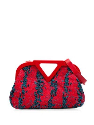 Pre-owned Bottega Veneta 2012-2026 Medium Boucle Tweed The Point Triangle Satchel In Red