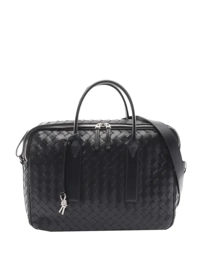 Pre-owned Bottega Veneta 2012-2026 Medium Lambskin Intrecciato Getaway Satchel In Black