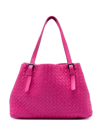 Pre-owned Bottega Veneta 2012-2026 Medium Nappa Intrecciato Cesta Tote Bag In Pink