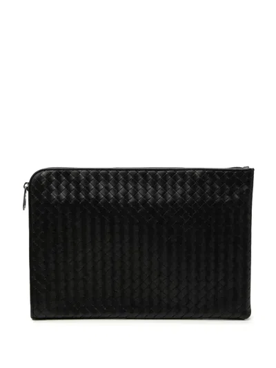 Pre-owned Bottega Veneta 2012-2026 Medium Nappa Intrecciato Document Case Clutch Bag In Black