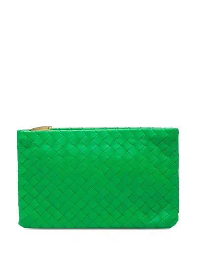 Pre-owned Bottega Veneta 2012-2026 Medium Nappa Intrecciato Flat Pouch Clutch Bag In Green