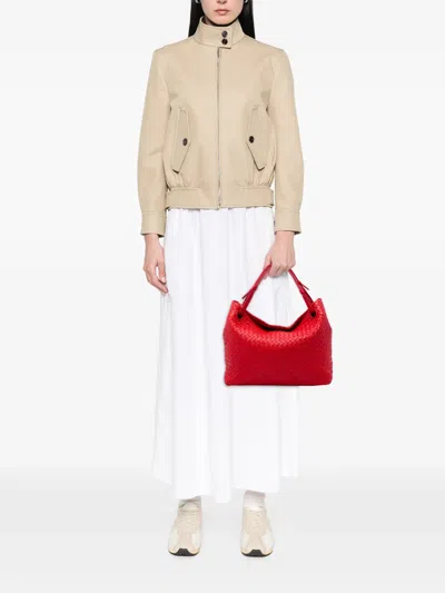 Pre-owned Bottega Veneta 2012-2026 Medium Nappa Intrecciato Garda Tote Bag In Red