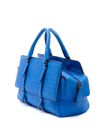 Pre-owned Bottega Veneta 2012-2026 Medium Nappa Intrecciato Monaco Satchel In Blue