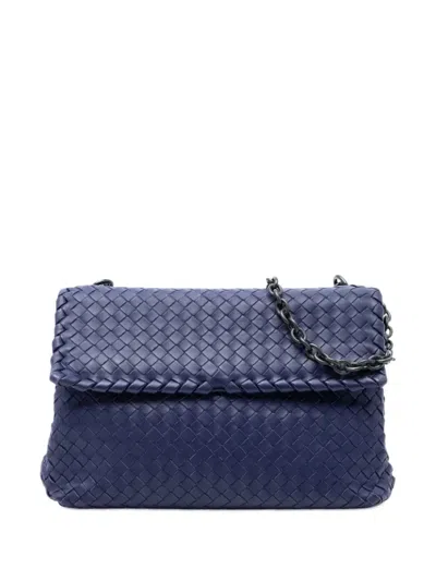 Pre-owned Bottega Veneta 2012-2026 Medium Nappa Intrecciato Olimpia Shoulder Bag In Blue